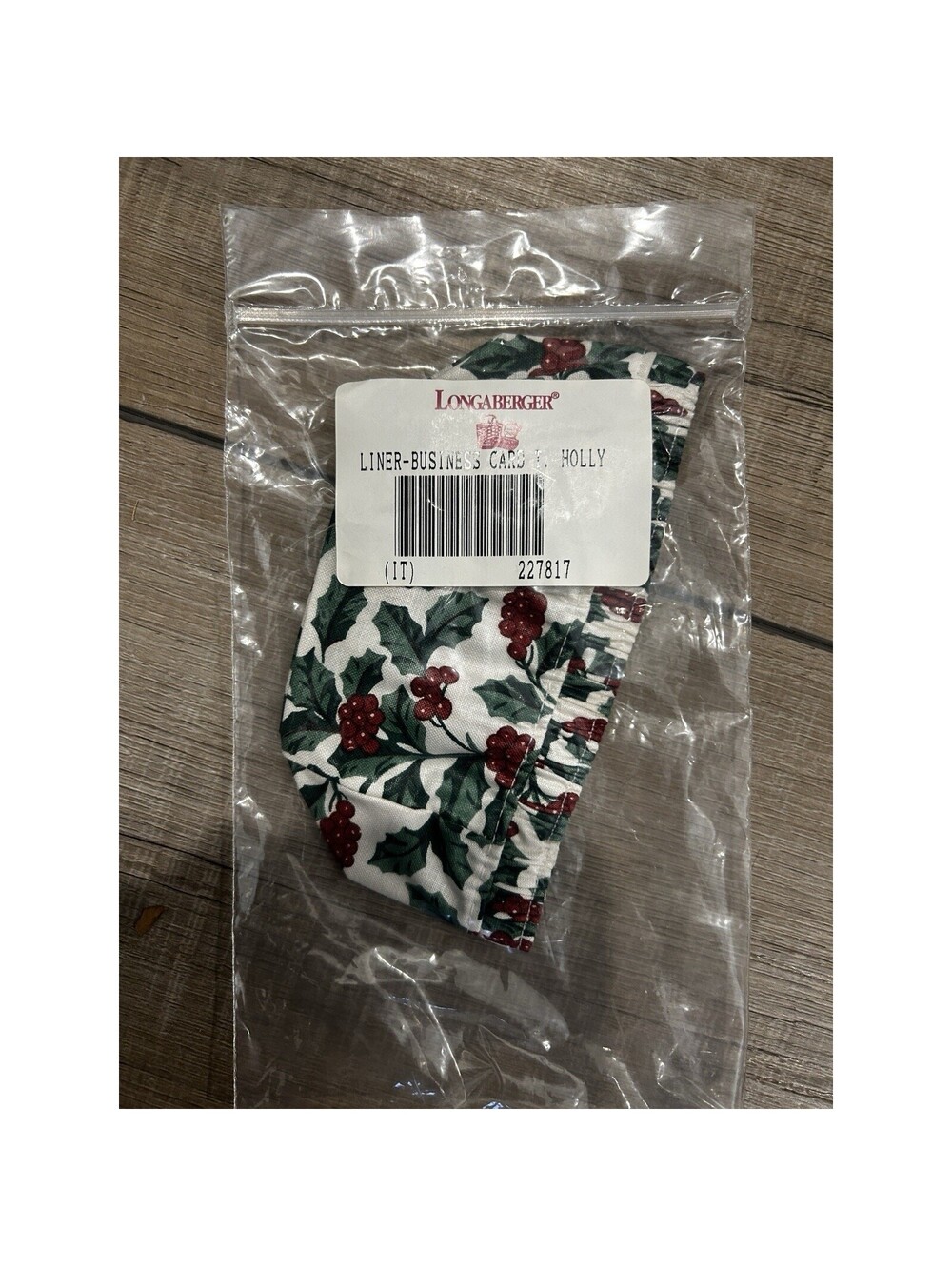 Longaberger BUSINESS CARD basket liner Traditional HOLLY Christmas